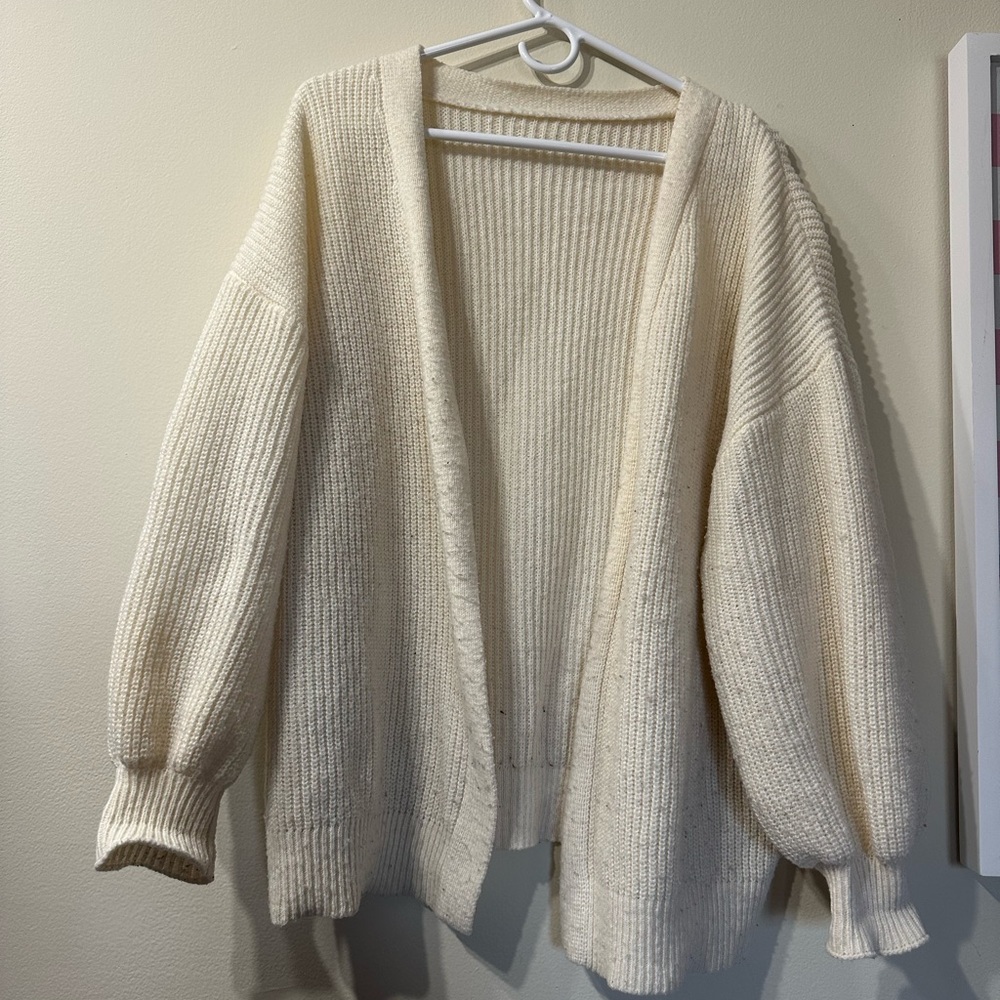 SHEIN Cream Open-Front Ribbed Knit Cardigan